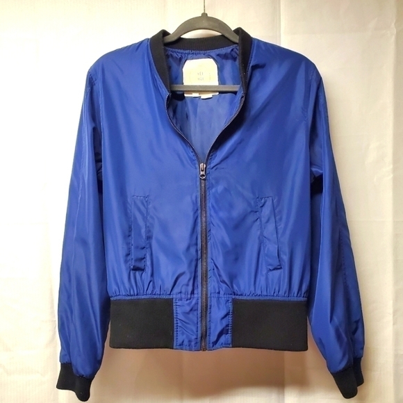 Anthropologie Hei Hei Blue Lightweight Cropped Bomber Jacket - Picture 1 of 10